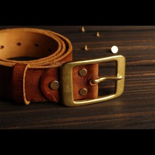 Retro Western Handmade Mens Genuine Leather Belt Copper Buckle Jeans 38mm Width