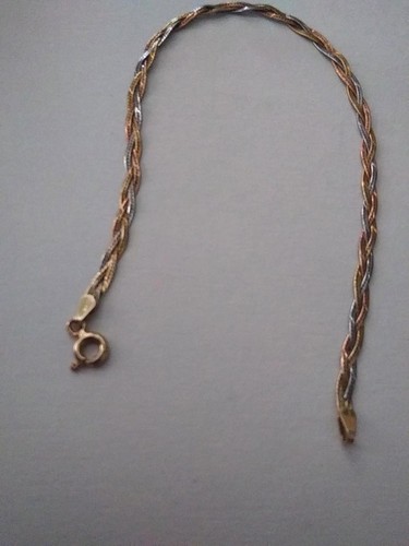 Wgt 1,78 g, dreifarbig, 14 Karat Rose, Weiß, Gelbgold 3-Strang geflochtenes Armband, 7 Zoll L, 3 mm - Bild 10 von 21