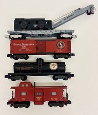 American Flyer S Lot of 4 Freight Cars Crane Koppers Tank GN Box Caboose 979