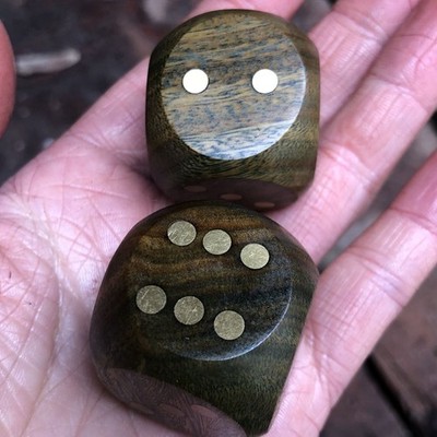 Antique Green Sandalwood Dice 2 Set 3.0cm Brass Dot Worry Beads Decor