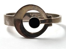 HEAVY Modernist Onyx Bracelet in Sterling Silver, 1960's MCM Vintage Jewelry