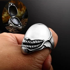 Openable No Face Skull Box Ring Stainless Steel Men's Gothic Biker Punk Ring
