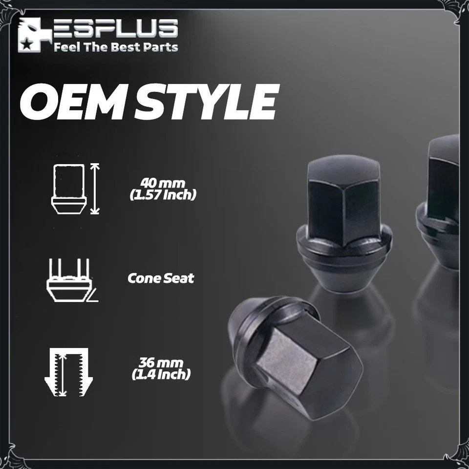 [20] Tuerca de bloqueo de rueda negra 14x1,5 para rueda de stock Ford Chevy Cadillac Tesla Foto 3 de 4