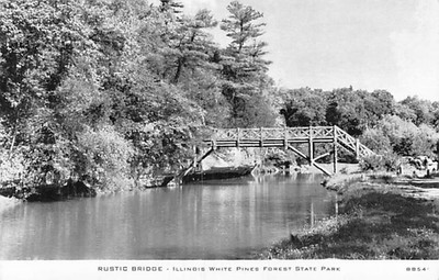 Postcard IL: Rustic Bridge, Illinois White Pines Forest State  Park, Photo