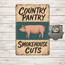 Centered Pink Pig Illustration Three Vintage Farm Poster Retro Metal Wall Sign
