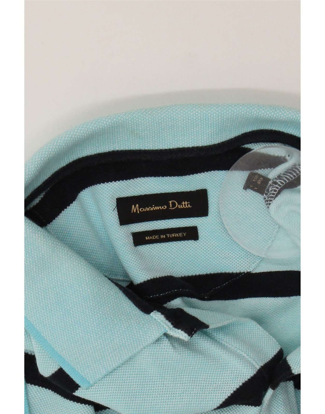 MASSIMO DUTTI Mens Polo Shirt Large Turquoise Striped Cotton AM08 thumbnail 4