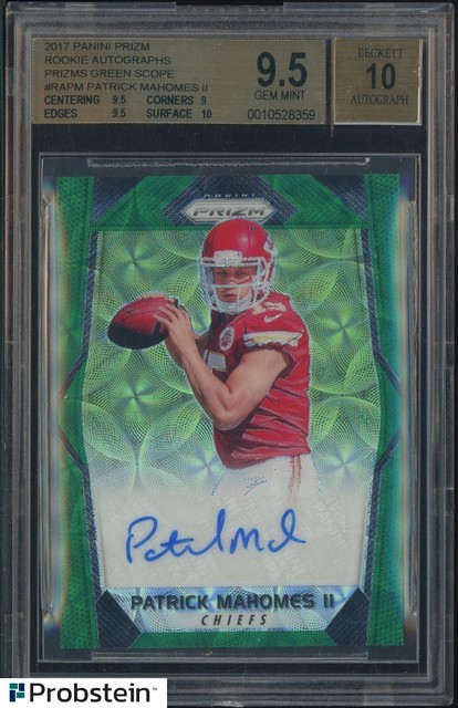 2017 Panini Green Scope Prizm Patrick Mahomes II RC 65/99 BGS 9.5 w/ 10 AUTO