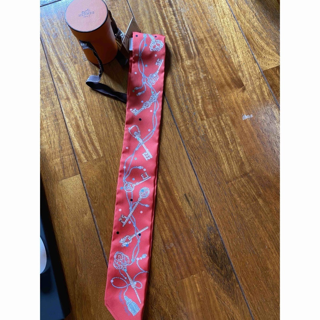 HERMES Red Twilly Silk Scarf Luxury Fashion Accessory