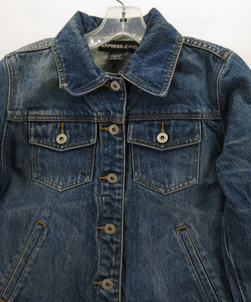 Chaqueta Jeans VINTAGE Express Mujer Pequeña Azul Camionero Denim Moto Abotonada Y2K * Foto 2 de 4