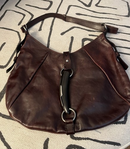 Tom Ford Era Yves Saint Laurent Mombasa Brown Leather Horn Hobo Bag Italy