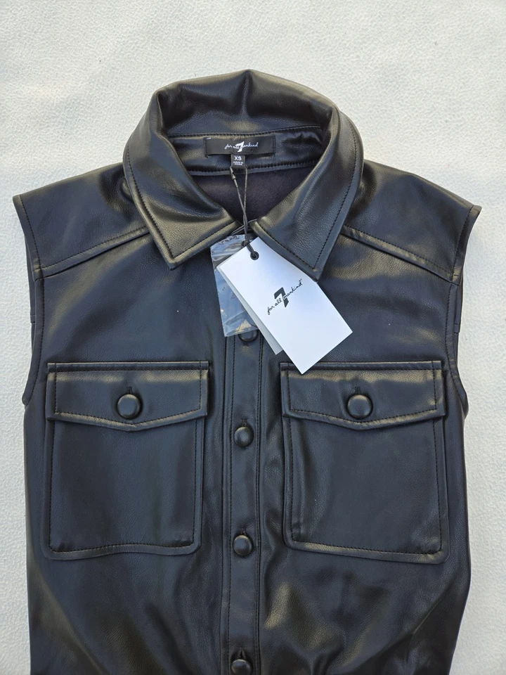 7 For All Mankind Mameluco Imitación Cuero Negro Talla XS Bolsillos con Cuello Cinturón Foto 2 de 4