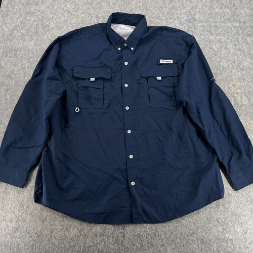 Columbia Bahama PFG Fishing Button Up Hemd Herren XL Navy Blau Langarm