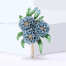 Vintage Enamel Carnation Flower Bouquet Brooch Floral Gold Pin Summer Gift Jewel