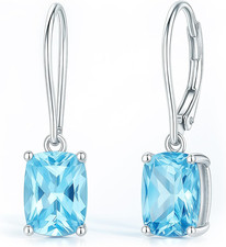 Genuine 925 Sterling Silver Sky Blue Topaz Drop Earrings Elegant Gemstone Weddin
