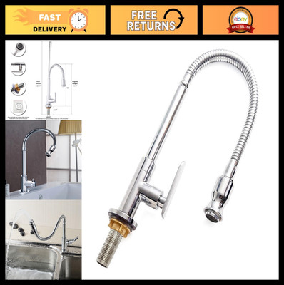 Flexible Pull Out Kitchen Faucet - Single Lever Cold Water Tap, Chrome Finish, D