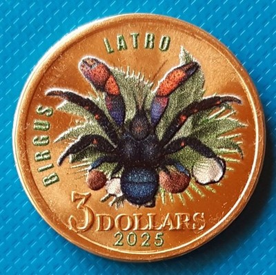Malaita Island 3 dollars 2025 UNC Coconut Crab Birgus Latro Colorized