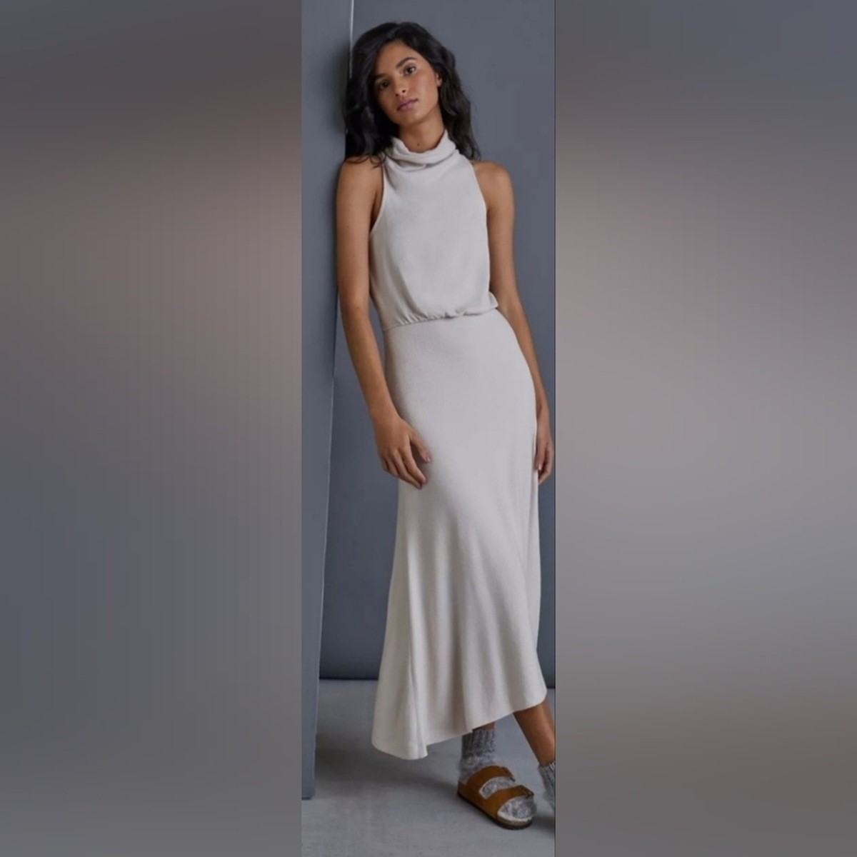 Anthropologie Cream Cowlneck Dress Large Petite | eBay