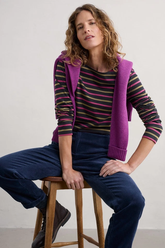 Seasalt Women's Regular Sailor Shirt Jersey Duet Breton Onyx Rich Olive - Image 3 of 4