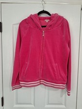 Y2k Juicy Couture Velour Hoodie Women XL Zip Bling Hot Pink Preppy Track Suit