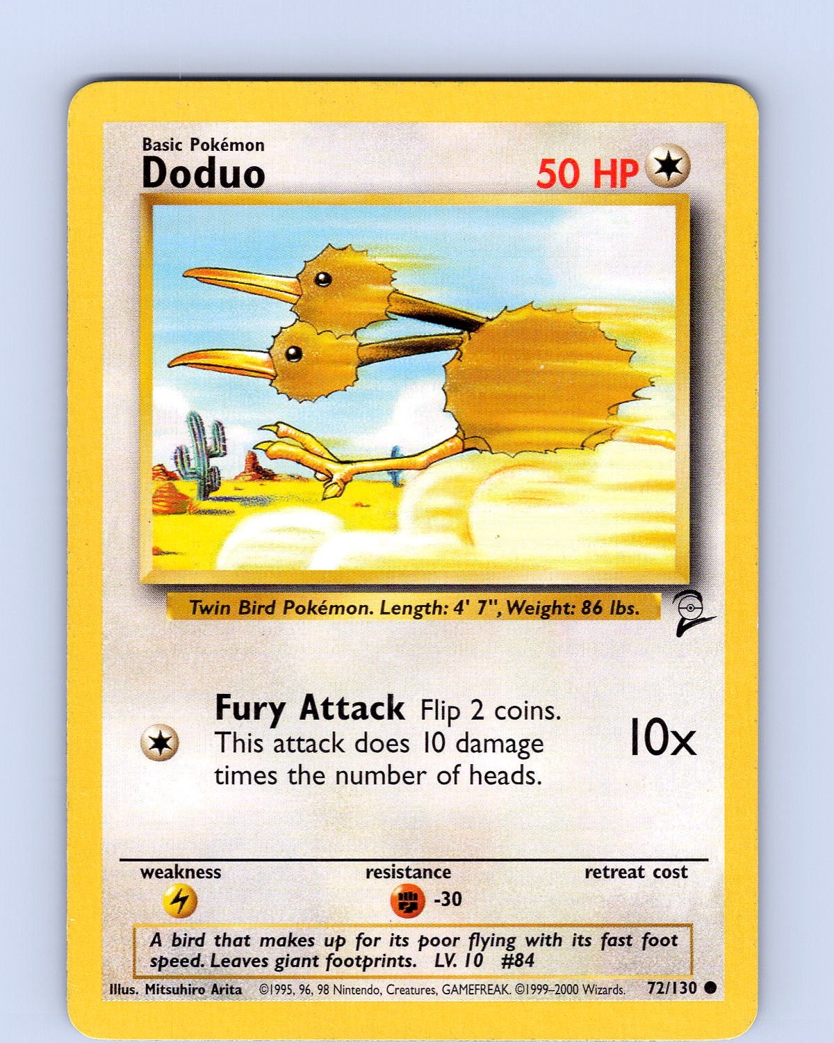 Pokemon TCG Doduo 72/130 Base Set 2 Unlimited Common Card WOTC LP-NM