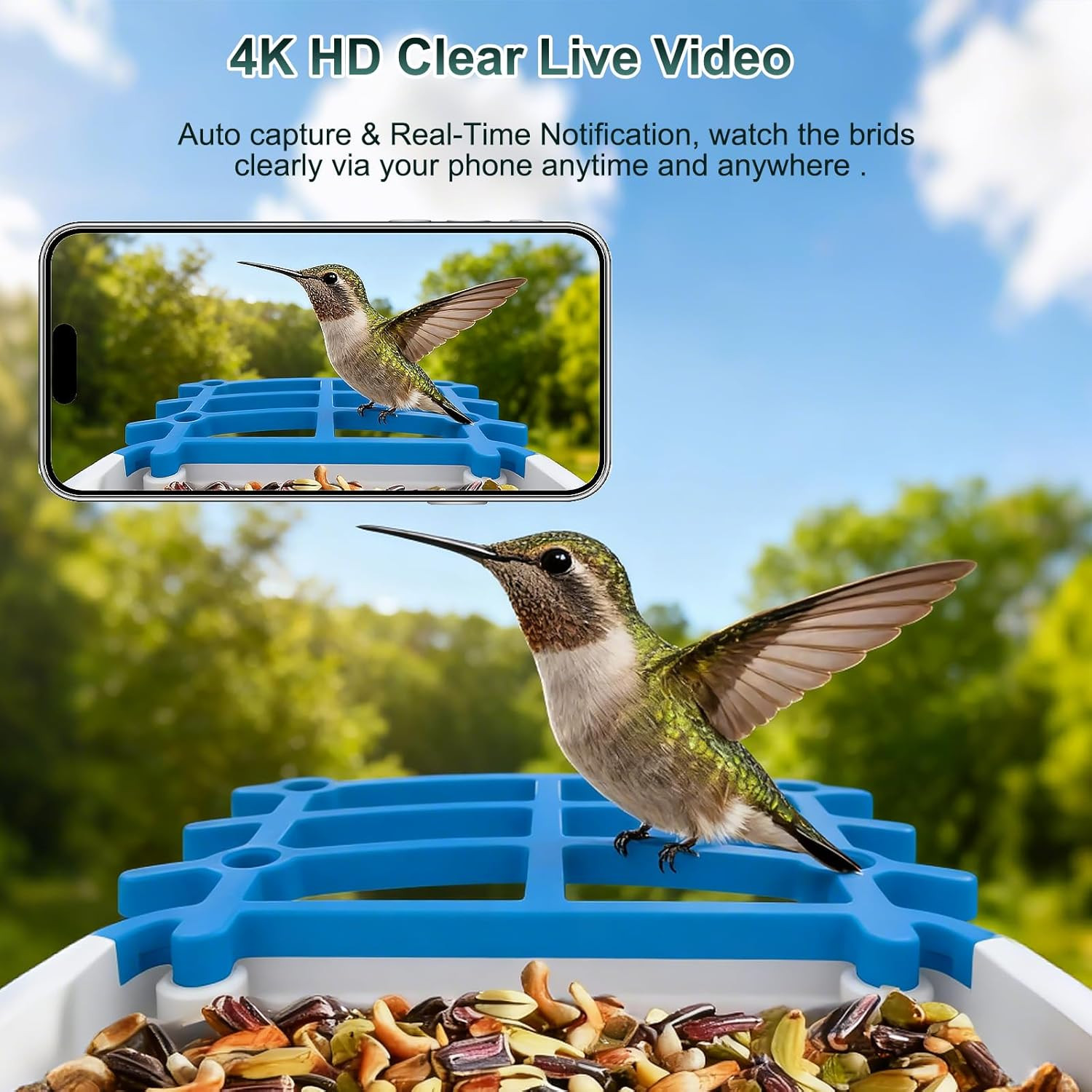 Smart Bird Feeder with Camera Solar Powered, Al Ldentify 10000+ Birds, 4K HD Vid