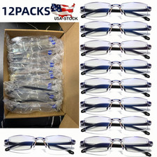 12x Mens Rectangular Rimless Blue Light Blocking Reading Glasses Unisex Readers