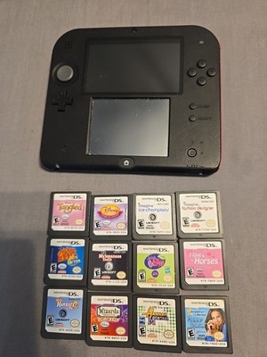 Nintendo 2DS Console Black/Red, Stylus, 12 Games