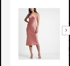 Express Satin Cross Back One Shoulder Slip Dress Pink Size Small