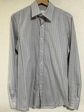 USED PRADA MEN'S LONG-SLEEVE DRESS SHIRT, CHECK PATTERN, SIZE 37 VERYGOOD
