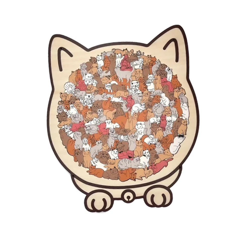 135-teiliges Holzpuzzle in Morandi Farben als Einzigartiges Katzenform PuzzleNeu - Bild 3 von 4