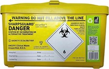 Sharpsguard Sharps Bin 1 litre - Yellow Needle Box, Medical Waste Tub Container