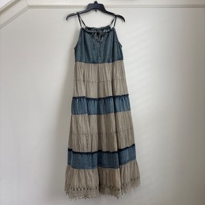 chinese dress ladies Women's Denim Maxi Patchwork Dress -- Fi-d9014