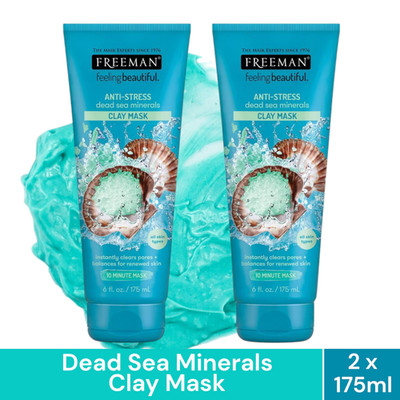 Freeman Anti-Stress Clay Mask Dead Sea Minerals Facial Mask 2pcs x 175ml