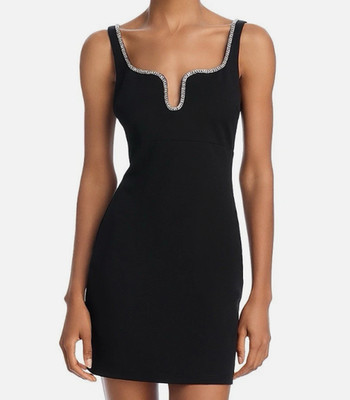 Aqua Crystal  Rhinestone Embellished Black dress Womens size S new with tag