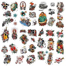 Classic Retro Waterproof Temporary Tattoos, 42 Pack, American Traditional Style