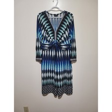Voir Voir Ikat Print Dress Womens 18 Blue Geometric Knot Front V-Neck