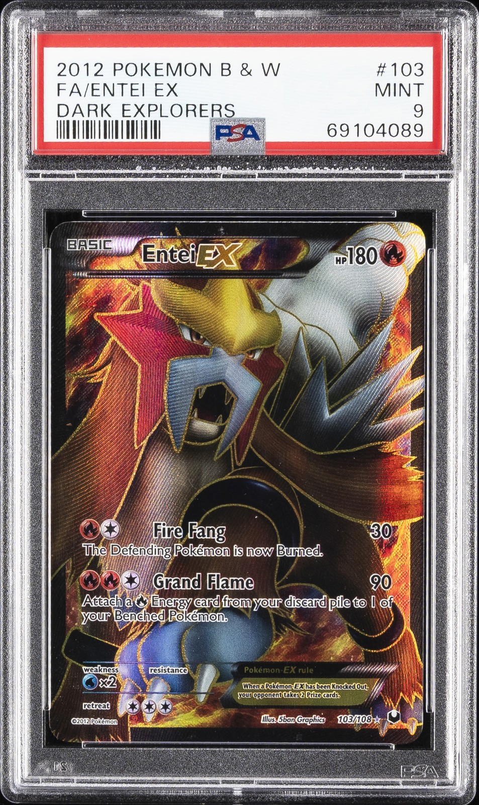 2012 POKEMON B&W DARK EXPLORERS #103 FULL ART/ENTEI EX PSA 9