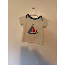Mini Boden Cream Tee with Red Sail and Blue Trim