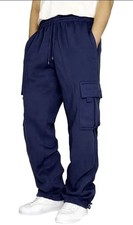 Men's Baggy Cargo Sweatpants Loose Fit Pants Straight Wide Leg with Pockets