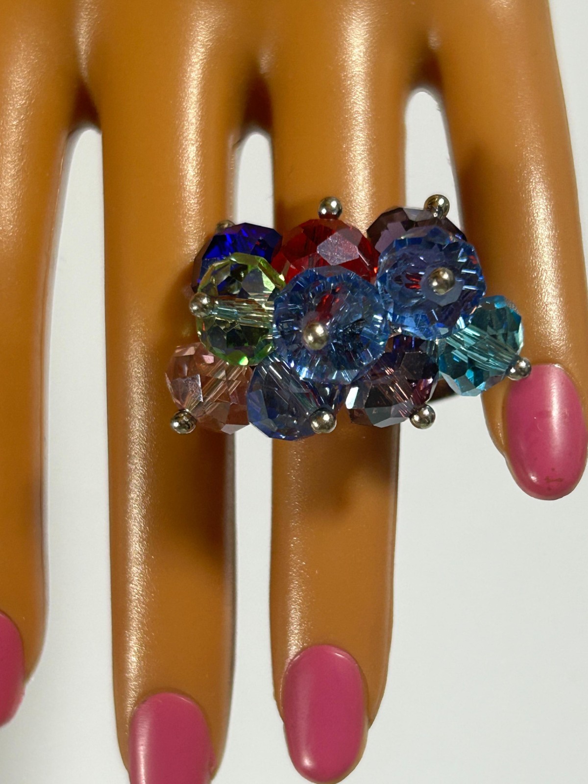 Vibrant Crystal Cluster Statement Ring Adjustable… - image 3