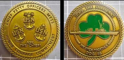Challenge Coin USS The Sullivan's DDG 68, US Navy, We Stick Together, CPO Mess