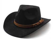 Unisex Western Suede Cowboy Cowgirl Hat Classic Wide Brim Fedora Hat for Men ...