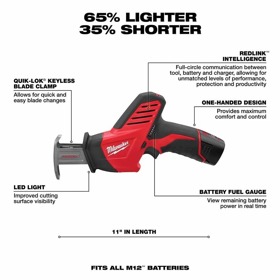 Milwaukee 2420-21 12V M12 HACKZALL Cordless Variable Speed Reciprocating Saw Kit - Image 3 of 4