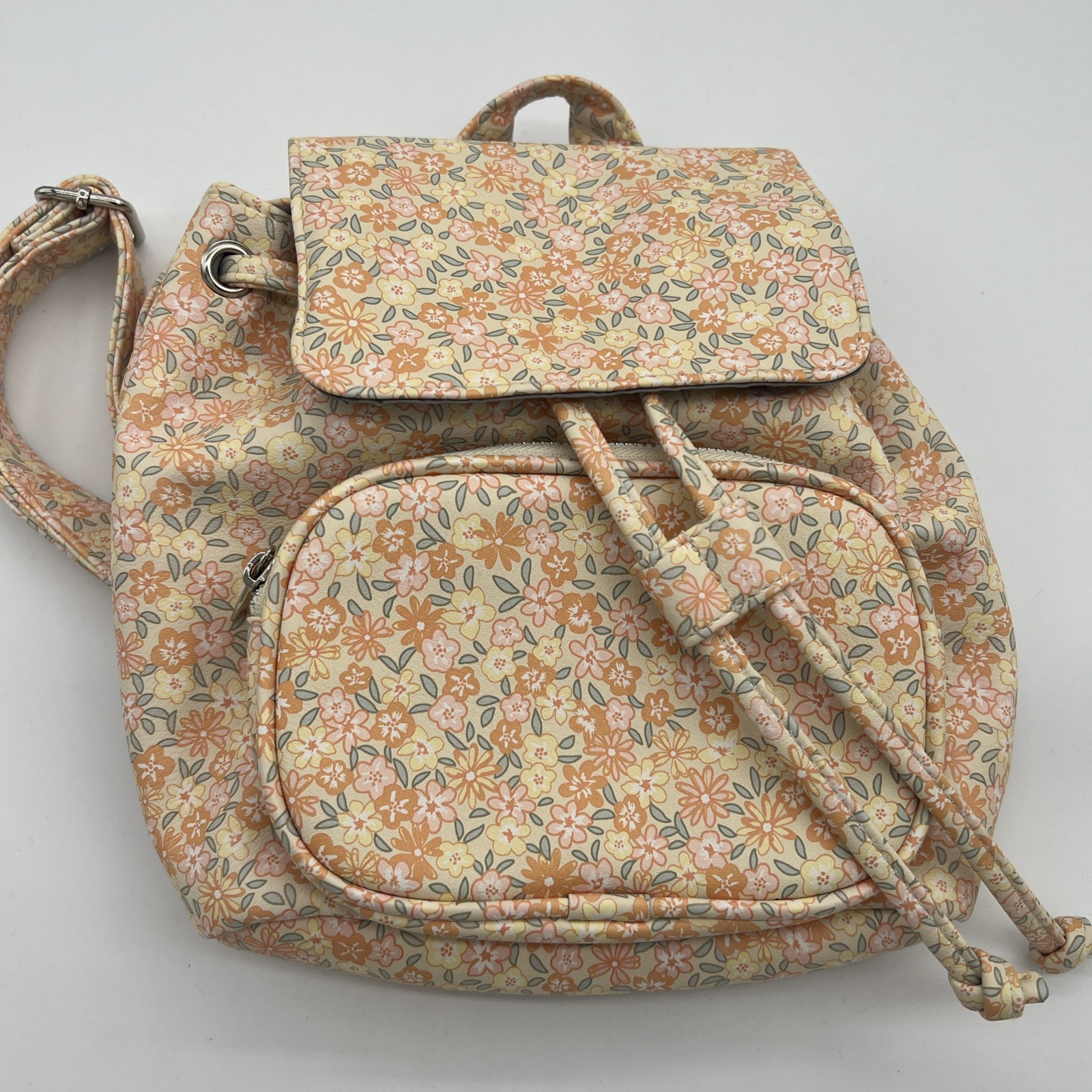 Wild Fable Brown Mini Drawstring Backpack Floral … - image 1