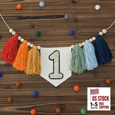 Handmade Rainbow 1st Birthday HighChair Banner Colorful Party Multi Color