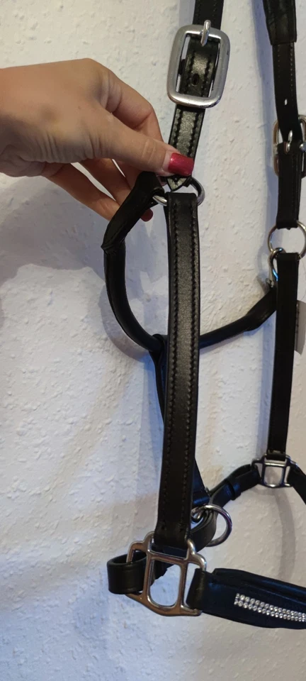 STRASS / LEDER-Halfter, Farbe schwarz hochwertiges Leder Strass silber, Gr WB - Bild 3 von 4