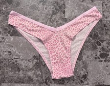 VICTORIA'S SECRET PINK LEOPARD CHEETAH LOGO BAND V STYLE TANGA CHEEKY PANTIES