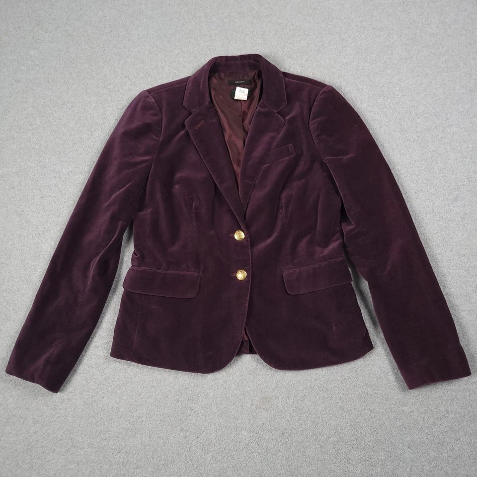 J Crew Blazer женщин 2 фиолетовый бархат школьника золотой кнопка куртка офис бизнес - Изображение 3 из 4