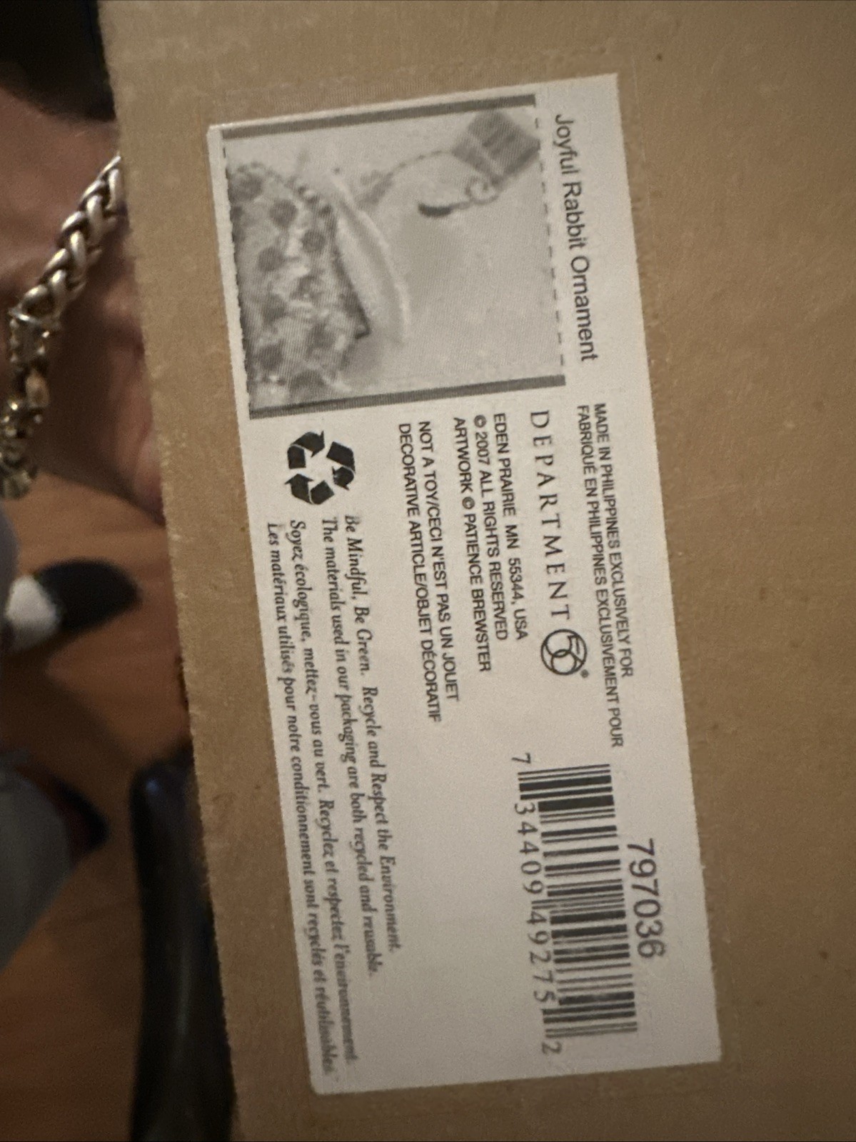 Krinkles Patience Brewster Joyful Rabbit Christmas Ornament