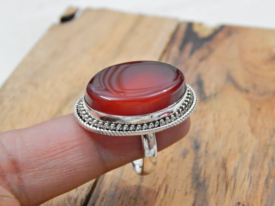 Anillo de plata esterlina 925 natural Aqeeq piedras preciosas marrones joyería hecha a mano para regalo Foto 2 de 4